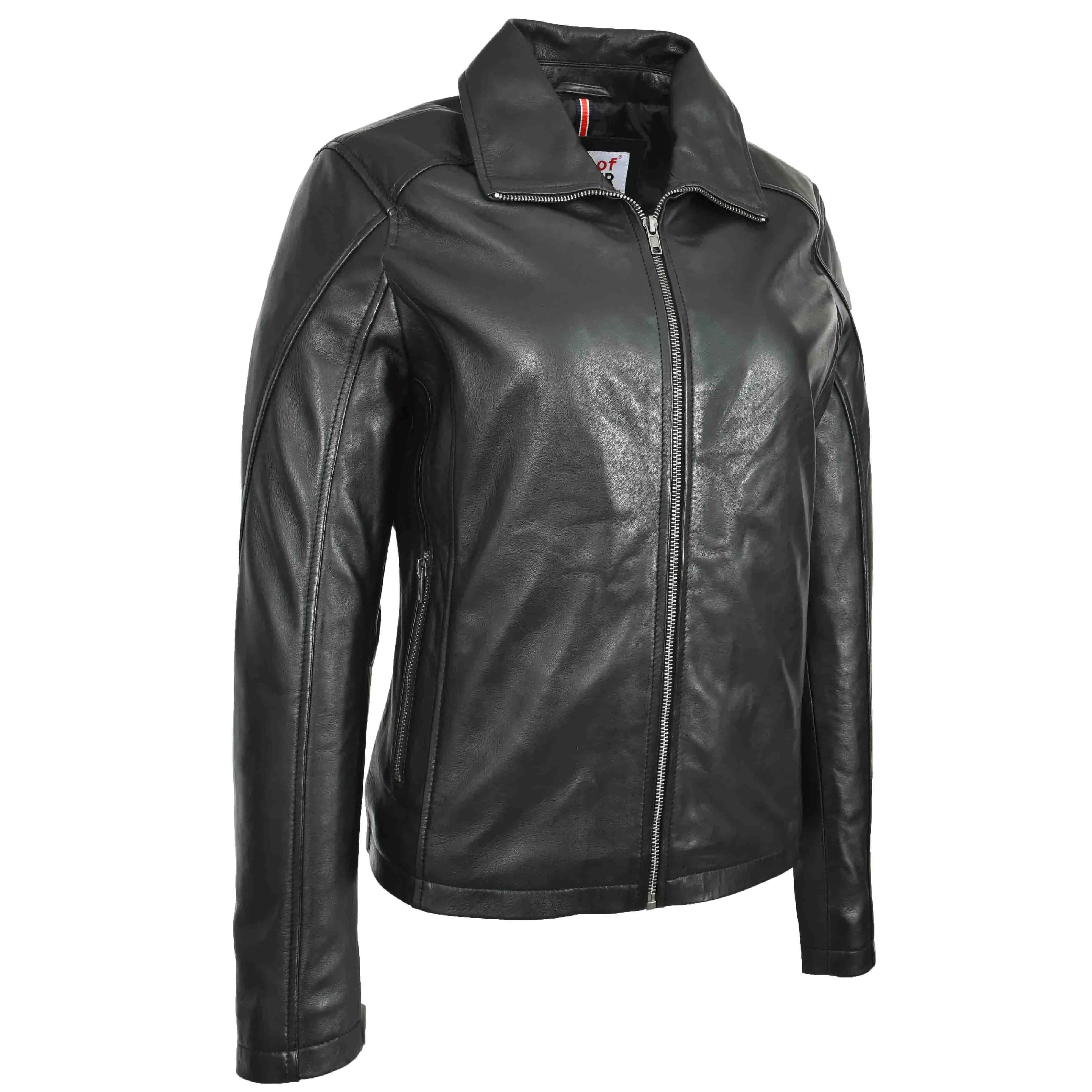 Womens Real Leather Classic Jacket Zip Box Style Camila Black