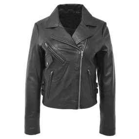 Womens Soft Leather Cross Zip Casual Jacket Jodie Black