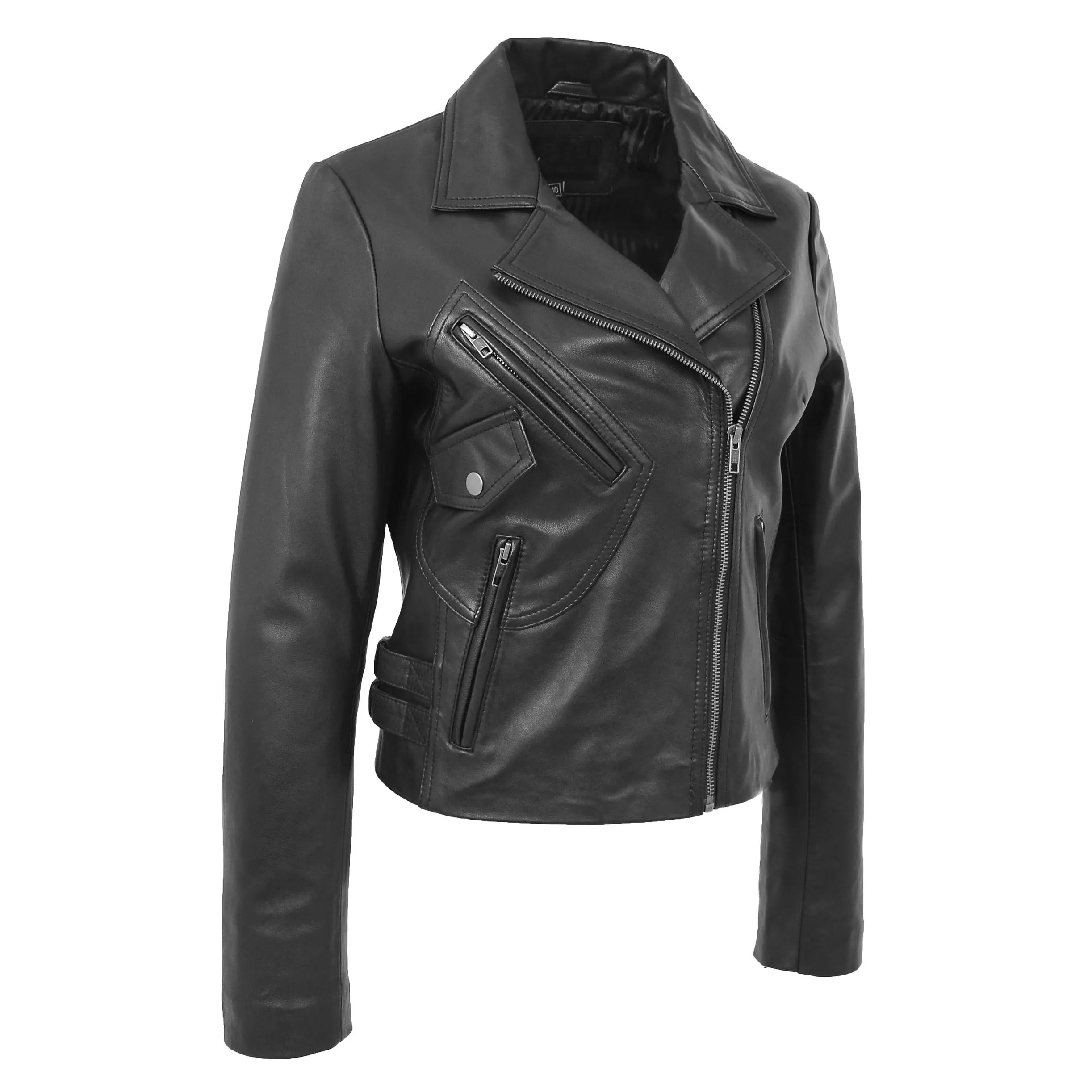 Womens Soft Leather Cross Zip Casual Jacket Jodie Black