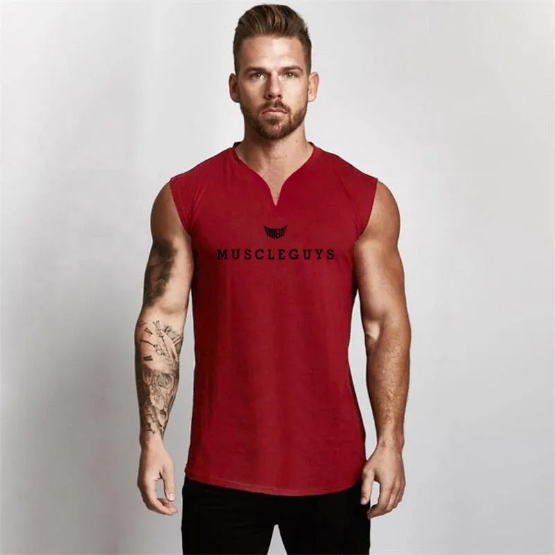 Xituodai Brand Gym Clothing V Neck Compression Sleeveless Shirt Fitness Mens Tank Top Cotton Bodybuilding Tanktop Workout Vest