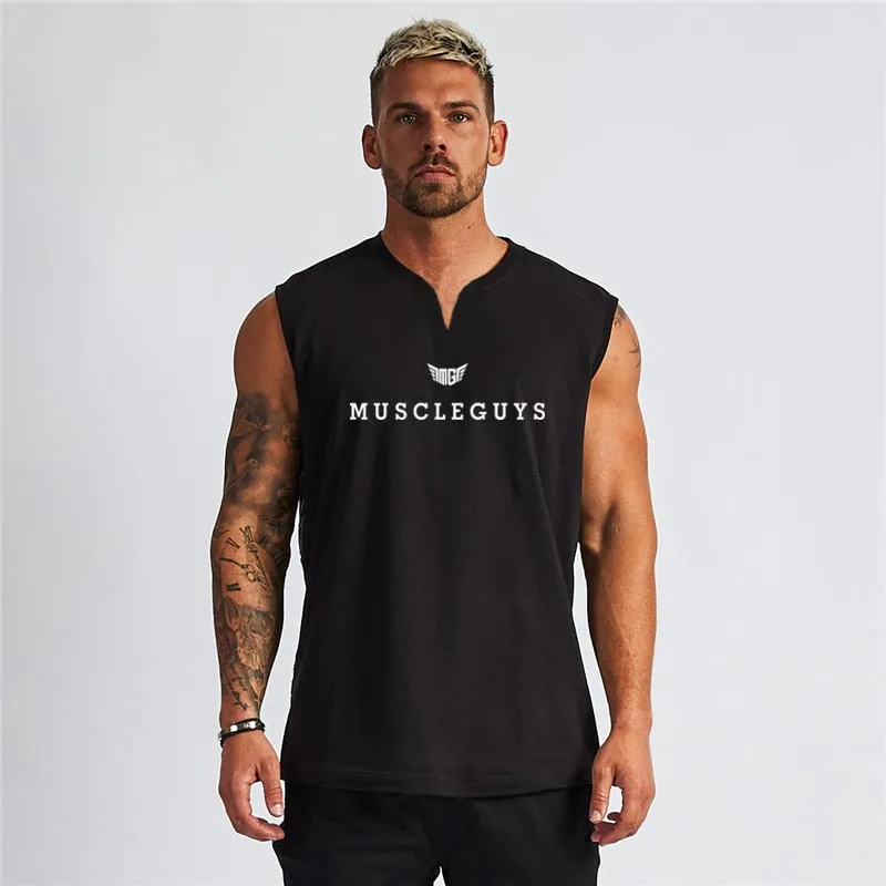 Xituodai Brand Gym Clothing V Neck Compression Sleeveless Shirt Fitness Mens Tank Top Cotton Bodybuilding Tanktop Workout Vest