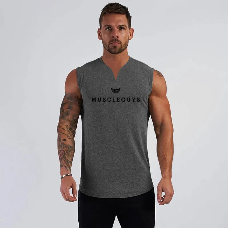 Xituodai Brand Gym Clothing V Neck Compression Sleeveless Shirt Fitness Mens Tank Top Cotton Bodybuilding Tanktop Workout Vest